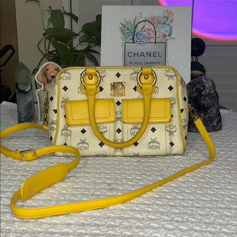 MCM Yellow and Cream Satchel